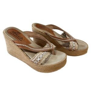 SBICCA Women's Brown and Cream Wedge Sandals